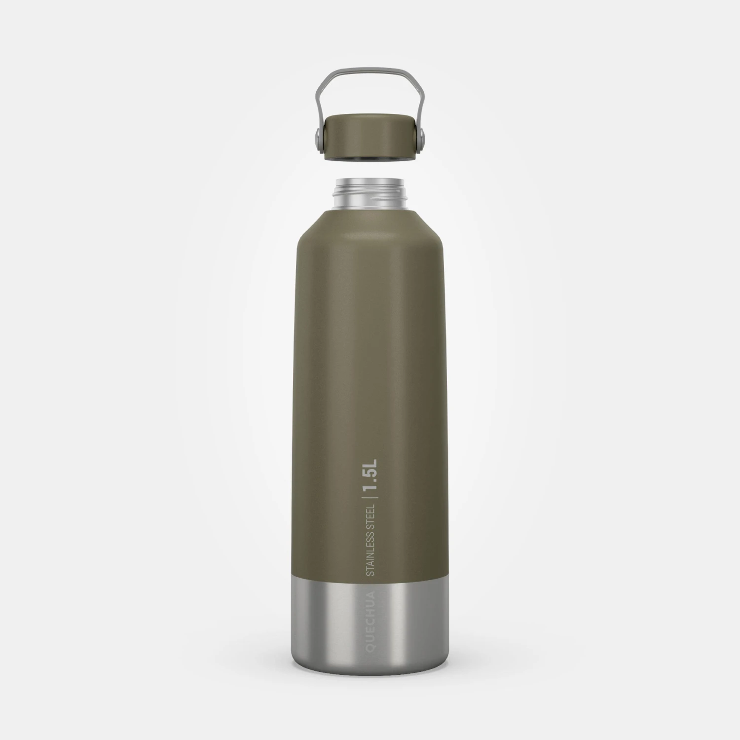 Quechua Stainless Steel Hiking Flask With Screw Cap MH100 1.5 L Khaki - Image 2