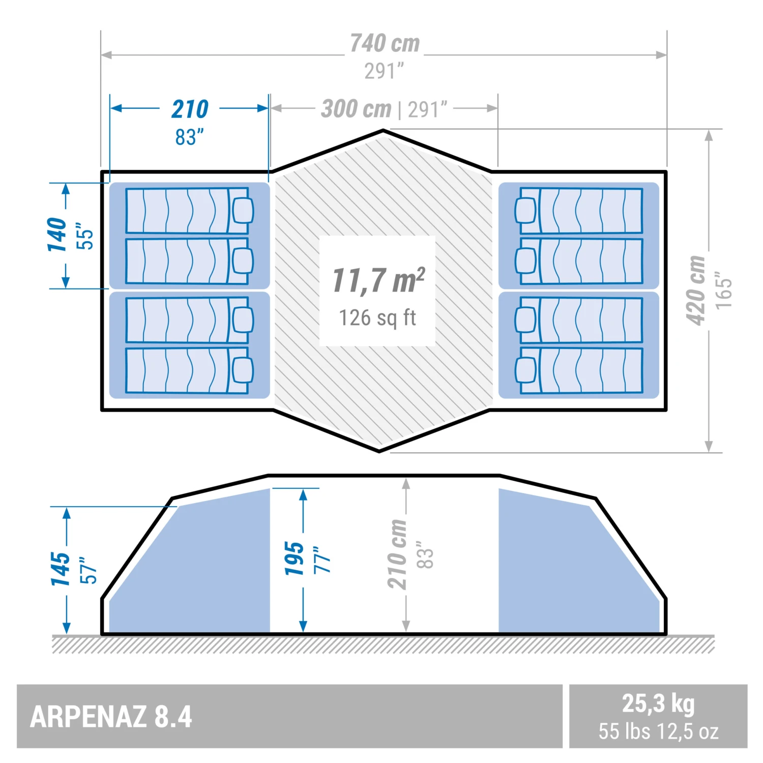 Quechua 8 Man Tent With Poles - Arpenaz 8.4 - Image 2