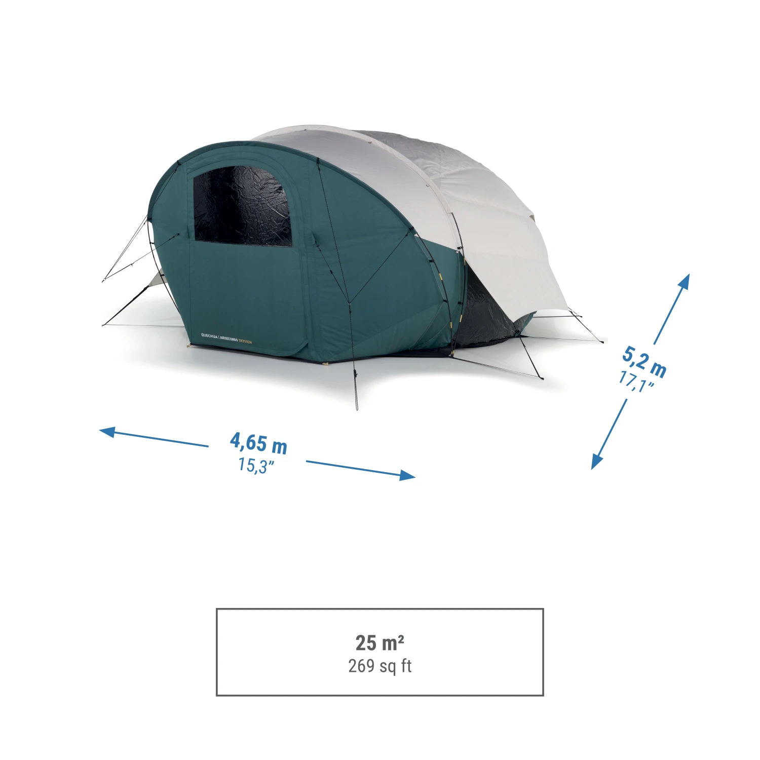 Quechua Camping Bubble Tent - AirSeconds Skyview Polycotton - 2 Man - Image 2