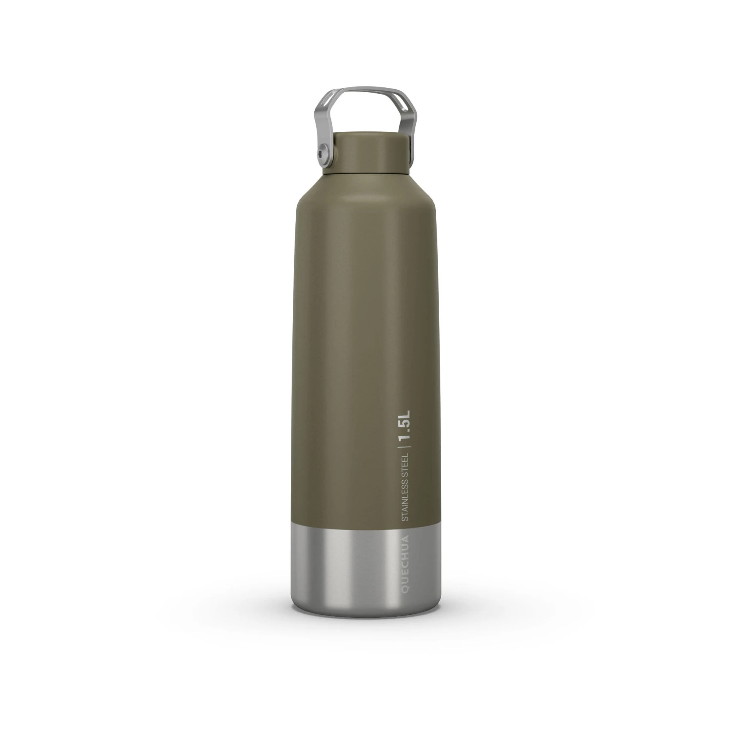 Quechua Stainless Steel Hiking Flask With Screw Cap MH100 1.5 L Khaki