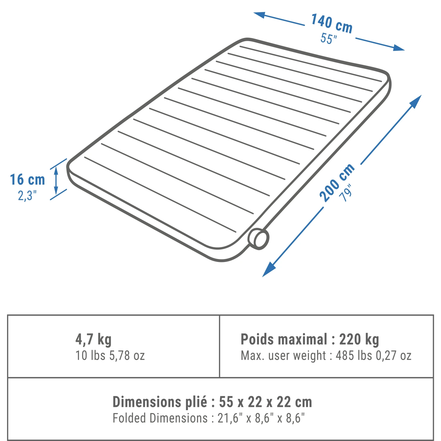 Quechua INFLATABLE CAMPING MATTRESS - AIR SECONDS COMFORT 140 CM - Image 2