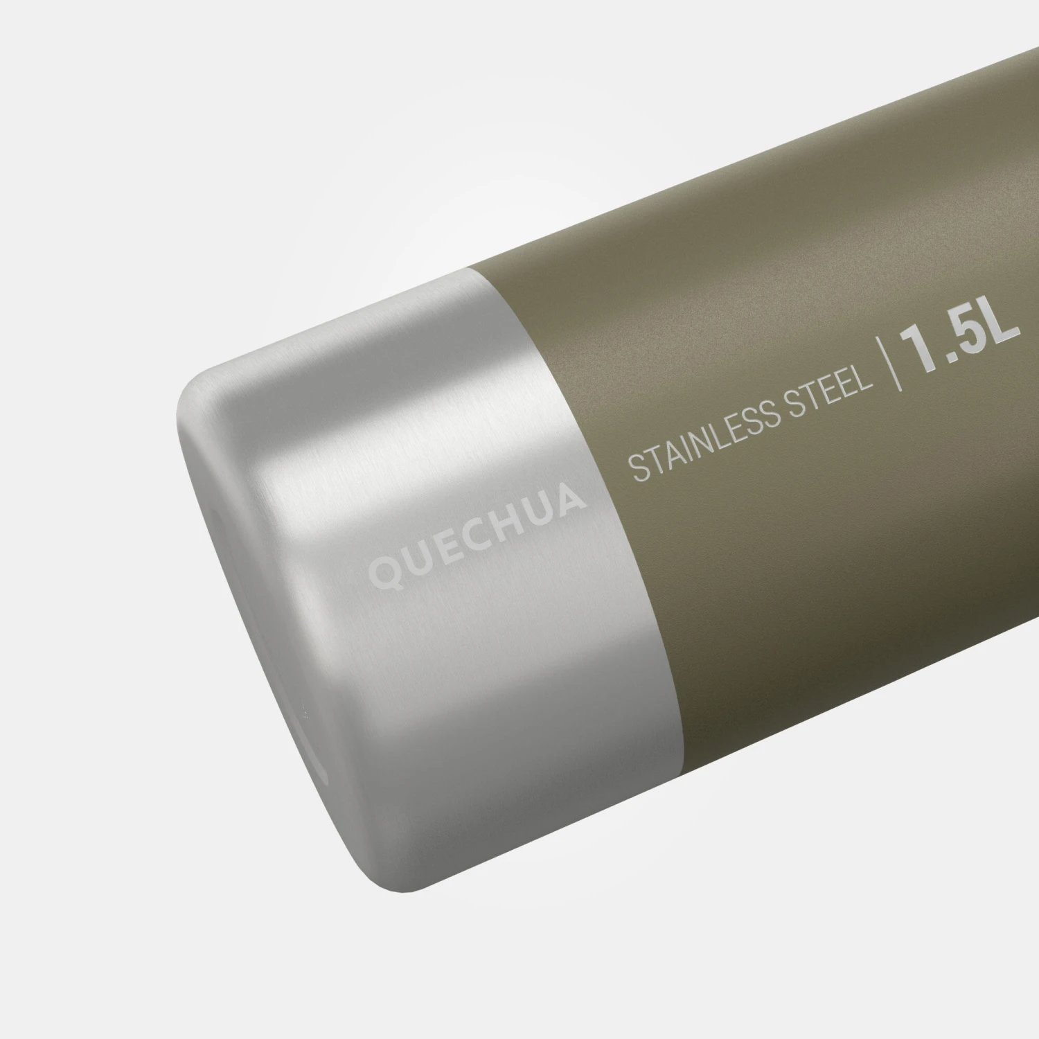 Quechua Stainless Steel Hiking Flask With Screw Cap MH100 1.5 L Khaki - Image 3