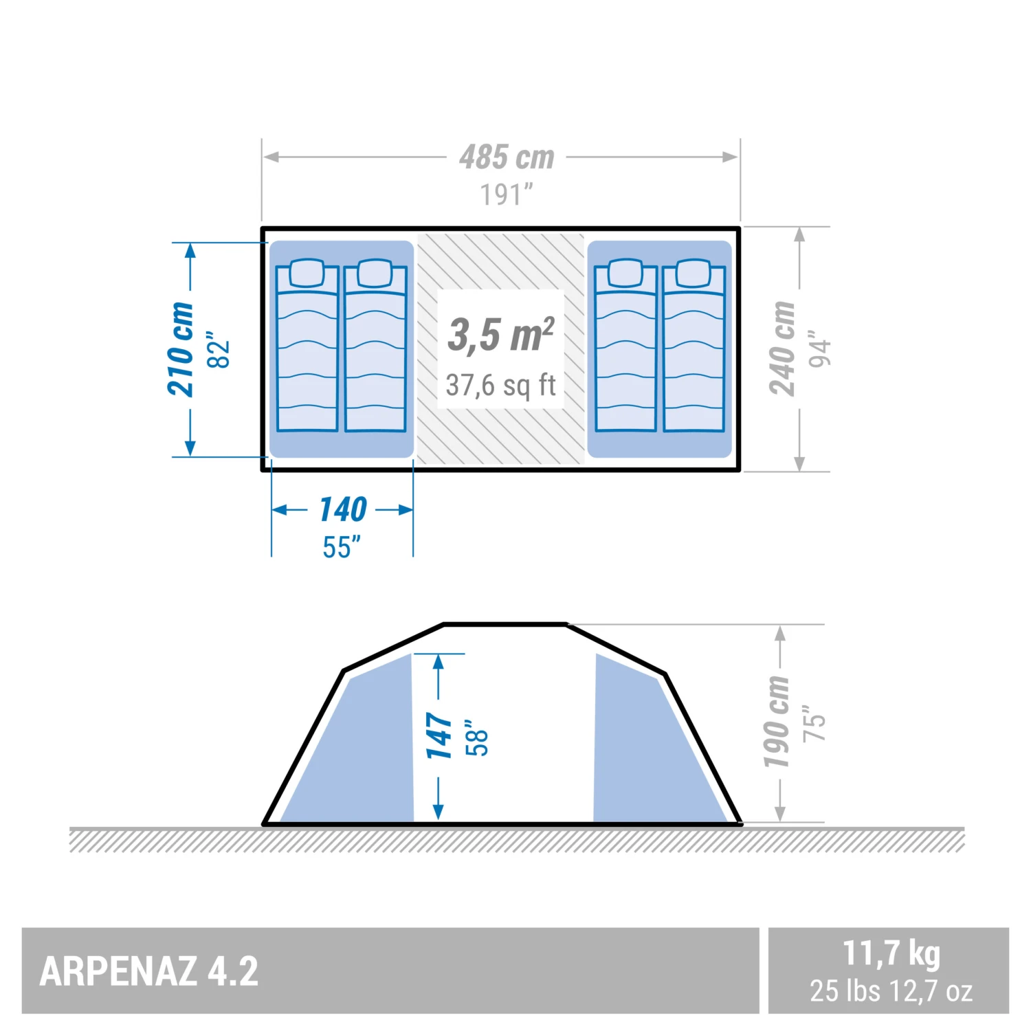 Quechua 4 Man Tent With Poles - Arpenaz 4.2 - Image 3
